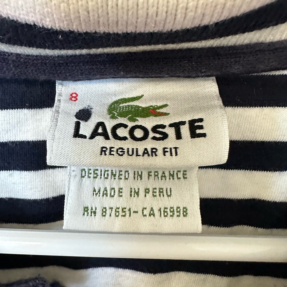 Lacoste Brushed Pique Gray Polo Stripes Collar and Sleeves Size 3XL - Picture 3 of 6